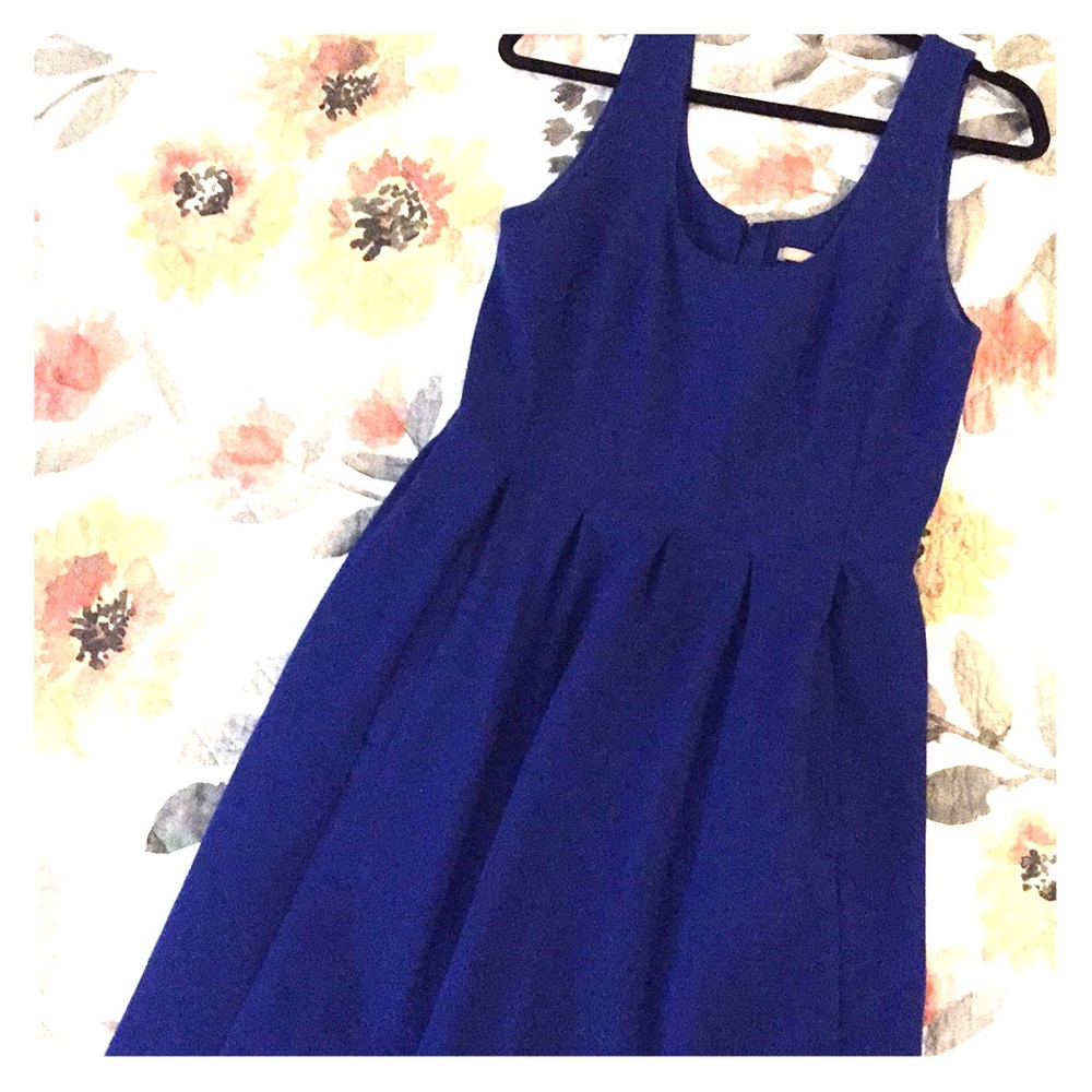 Ribbed + Pleated Cobalt Blue Banana Republic Dress